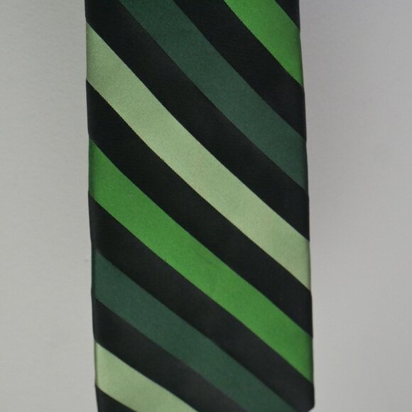 Express Mens Necktie Tie 100% Silk Green Black Diagonal Stripe - Picture 1 of 10